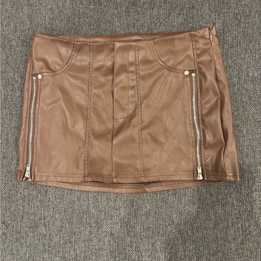 Brown Leather Mini Skirt